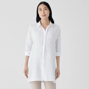 Eileen Fisher White Linen Long Sleeve Tunic Shirt M
